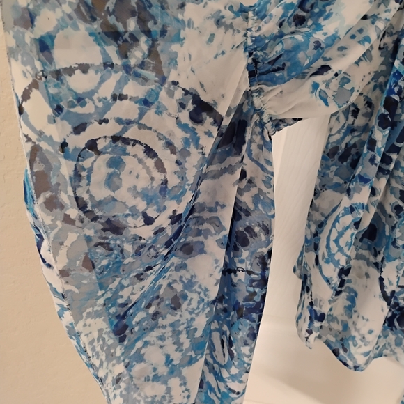 Blue Tie-Dye Off-Shoulder Women's Top - Picture 3 of 4